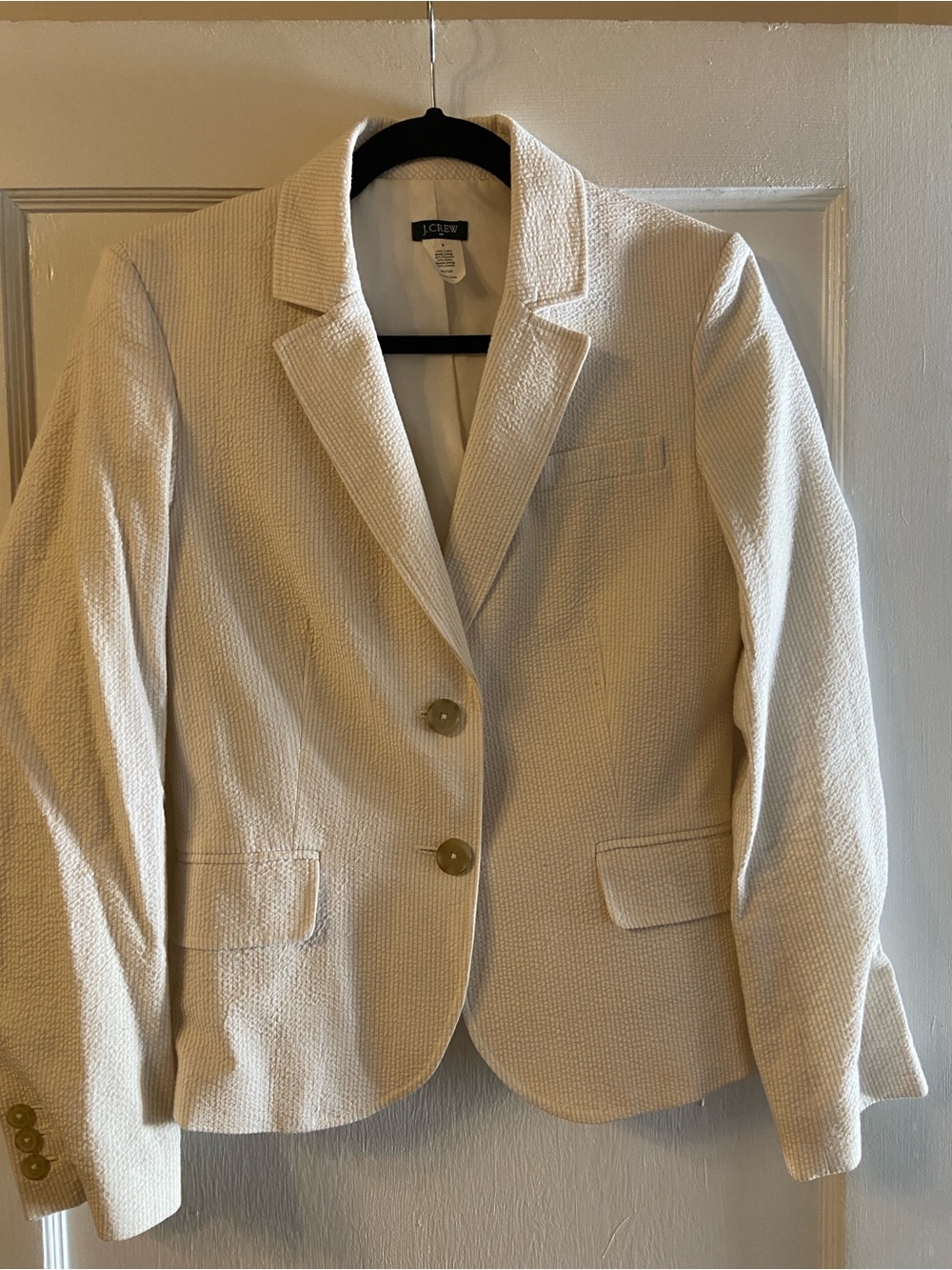 J. Crew Women's Cream Textured Two-Button Blazer and Capri Suit Pant